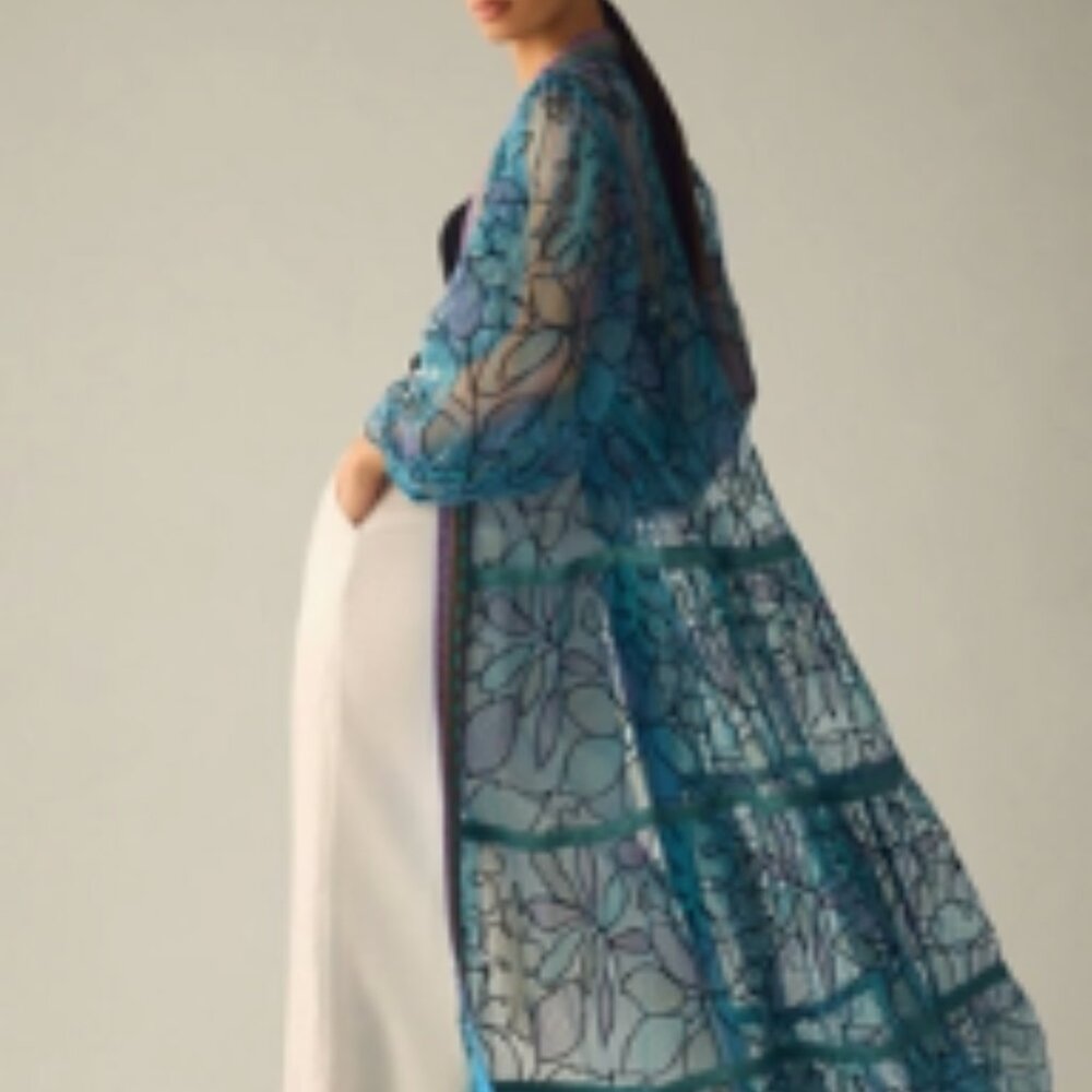 NWOT -- O/S -- Anthropologie Bl-nk Embroidered Kimono -- Teal